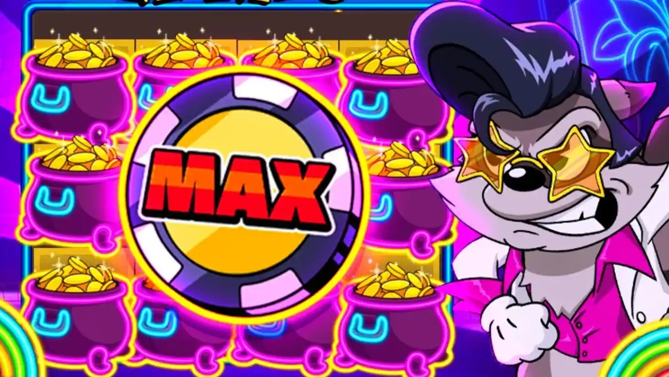MAX-Chip-Treffer mit Goldtöpfen im Hintergrund und Waschbär als Star